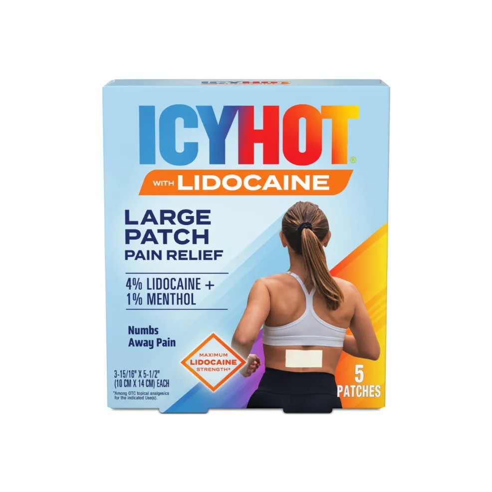 Icy Hot Lidocaine Pain Relief Patches, Max Strength Lidocaine 4% and Menthol 1%, 5 ct.