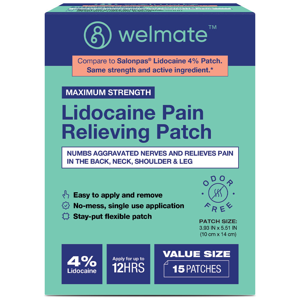 WELMATE — WELMATE Pain Patches Maximum Strength Lidocaine 4% Topical Numbing Analgesic — 15ct