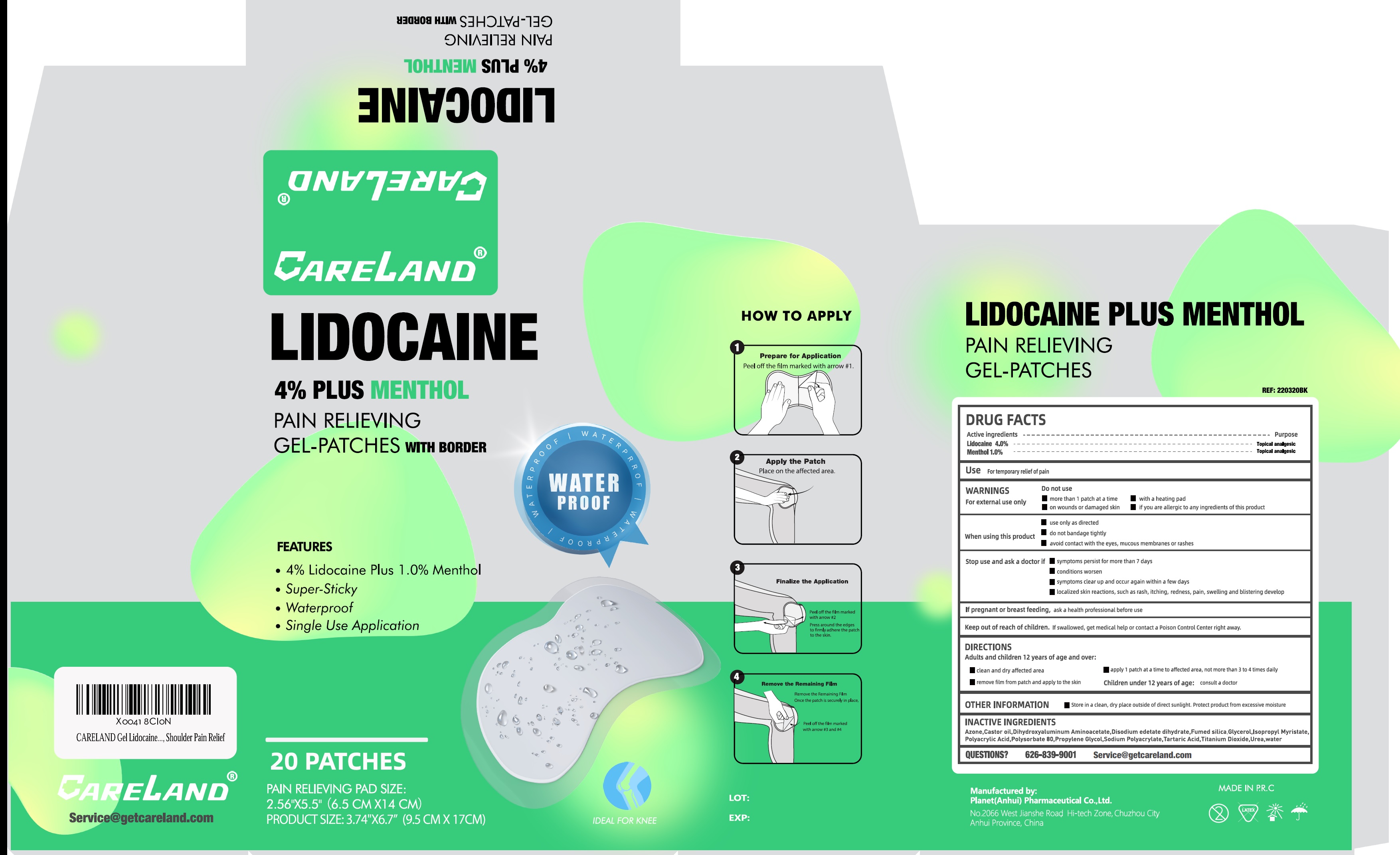 CARELAND — CARELAND 4% Lidocaine Knee Patches Plus 1% Menthol, 20 Pcs Waterproof Maximum Strength Back Pain Relief Products Patches with Border, for Knee Shoulder Pain Relief