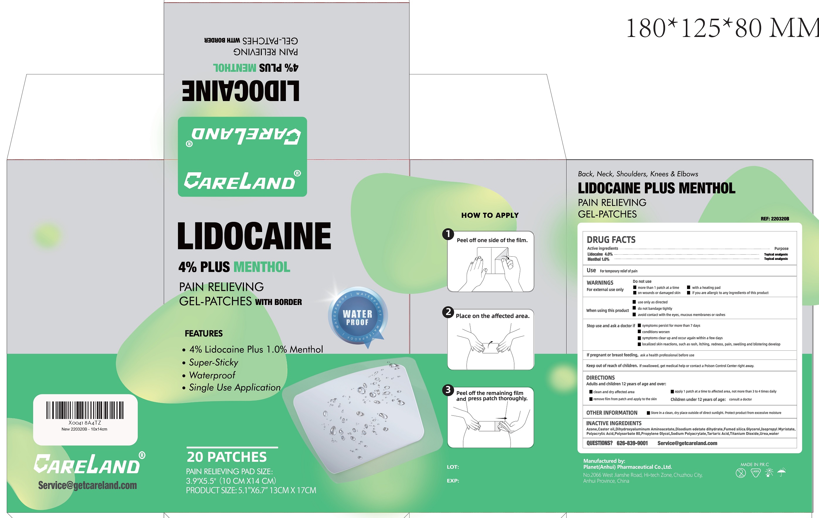 CARELAND — CARELAND 4% Lidocaine Patches Plus 1% Menthol, 20 Pcs Waterproof Maximum Strength Back Pain Relief Products Patches with Border, for Neck Knee Nerve Shoulder Pain Relief Muscle Relaxer, Super Sticky