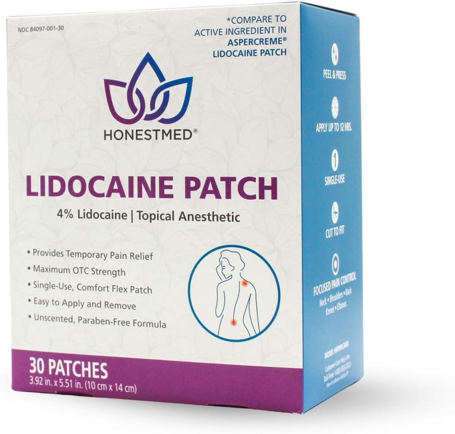 HONESTMED — HONESTMED Maximum Strength OTC Pain Relief Patch — 4% Lidocaine, Unscented, 3.9" x 5.5", Individually Packaged, 30 Count Box