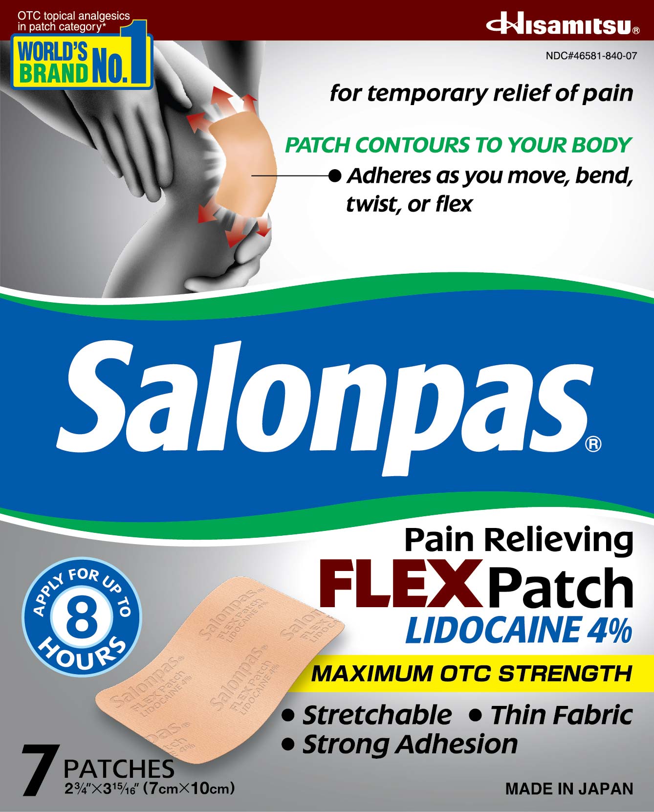 Salonpas — Salonpas Temporary Pain Relieving Flex Patch with Lidocaine 4%, 7 ct (Pack of 2)